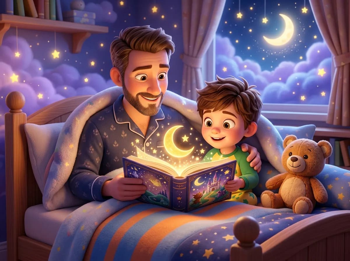 Criança ouvindo uma história narrada antes de dormir