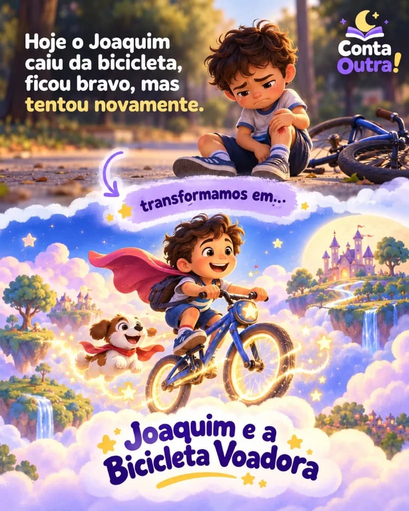 Hoje o Joaquim caiu da bicicleta... transformamos em Joaquim e a Bicicleta Voadora